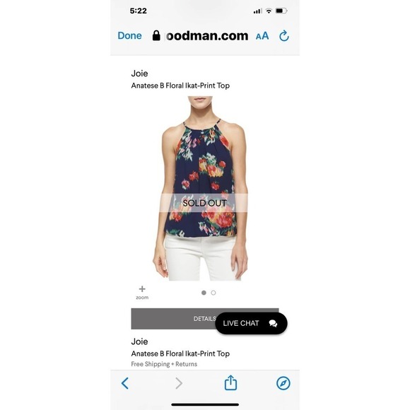 Joie Anatase B Floral-Print Halter-Neck 100% Silk Tank Blue Women's Size M - Picture 8 of 12